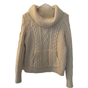 Vintage Carraigdonn Cowl Neck Irish Merino Wool Cable Knit Sweater, Size M